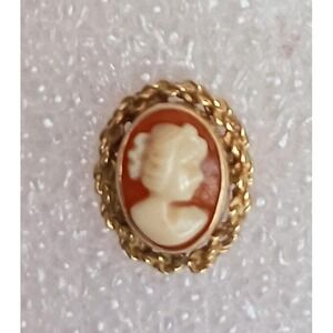 Vintage Single Solid 14k Yellow Gold Shell Cameo Earring Pierced Stud 1g